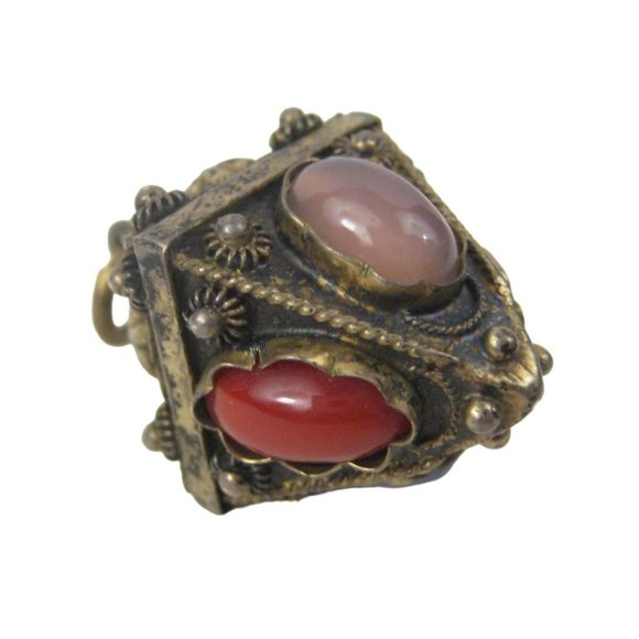 Orb Glass Orange Cabochon Silver Pendant ONLY Vintage Dangle Finials 1.2 Inch 1. - Picture 4 of 7